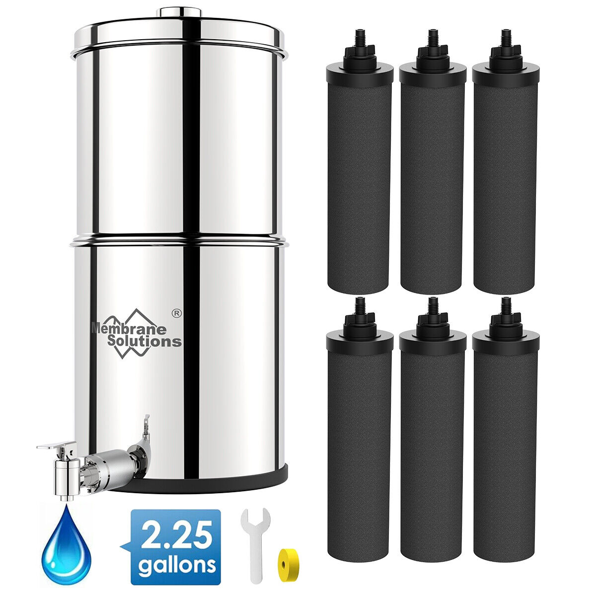 2.25G UV Gravity-Fed Water Filter System Countertop W/6pcs Element Cartridges 