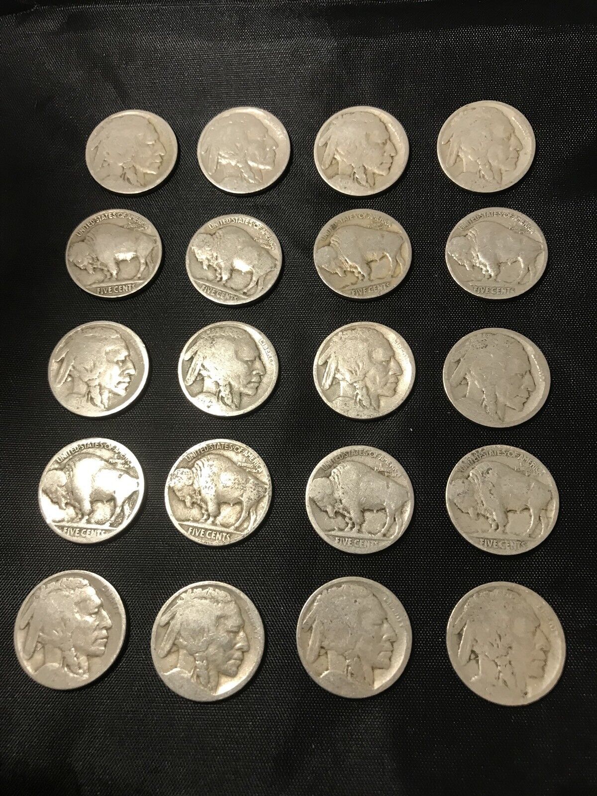 VINTAGE US  Coin Lot Of 21 Buffalo Nickels 1910s-1930s  Dateless 