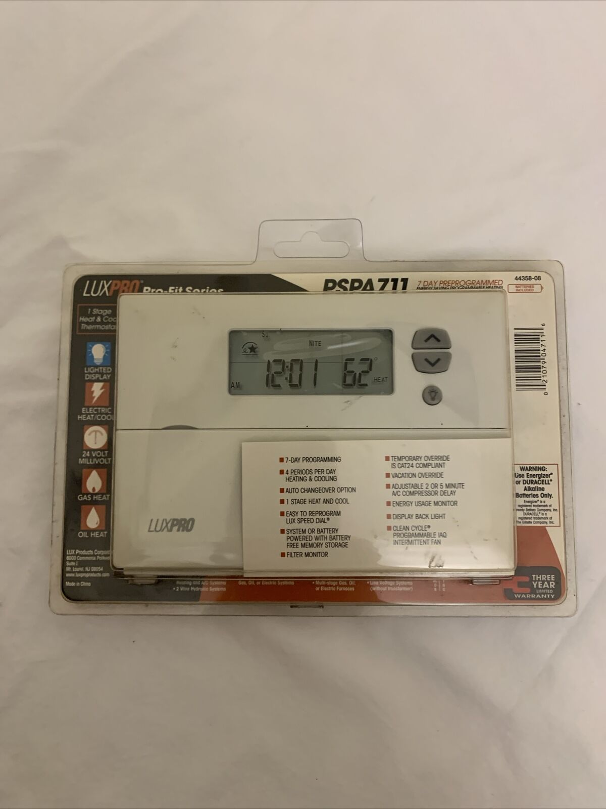 LuxPro Pro-Fit Series PSPA711  - 7-Day PreProgrammed Thermostat - Open Box