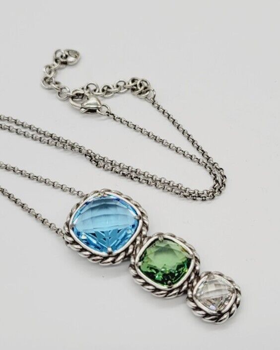 Brighton Joyful Your True Color Silver tone Blue Aqua 3 Stone Pendant Necklace