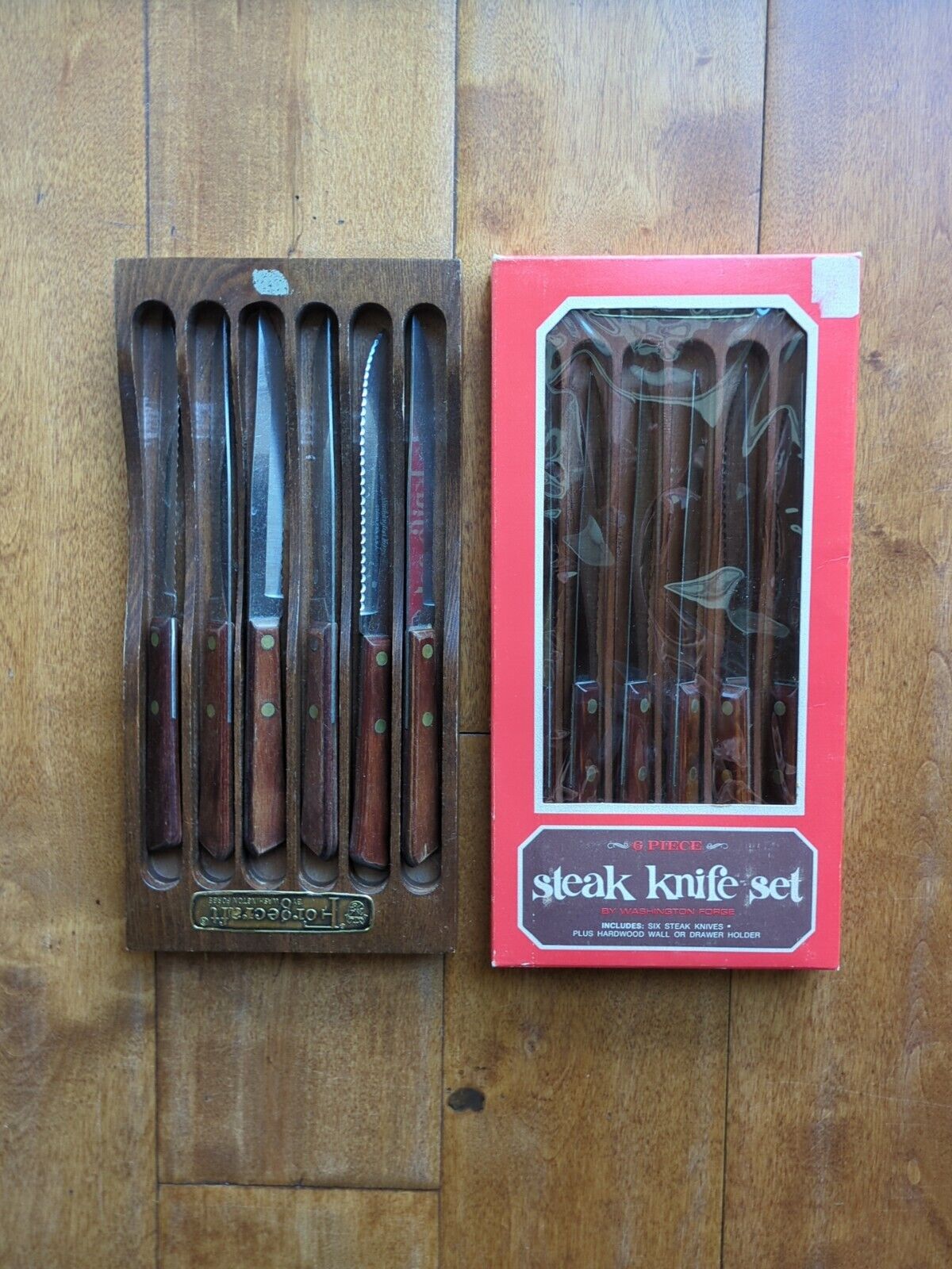 Vintage Forgecraft Steak Knives W/ Wood. Handle - (2) Sets of 6.