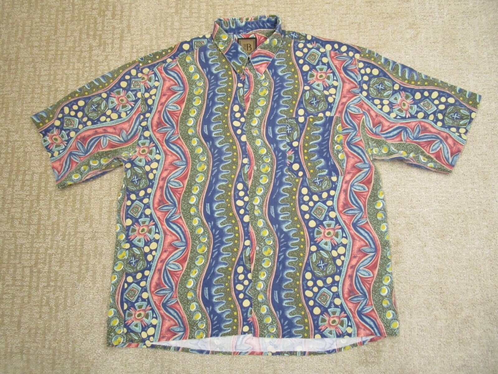 Vintage Bruno Shirt Extra Large Blue Green Psychedelic Disco Groovy Funky 90s