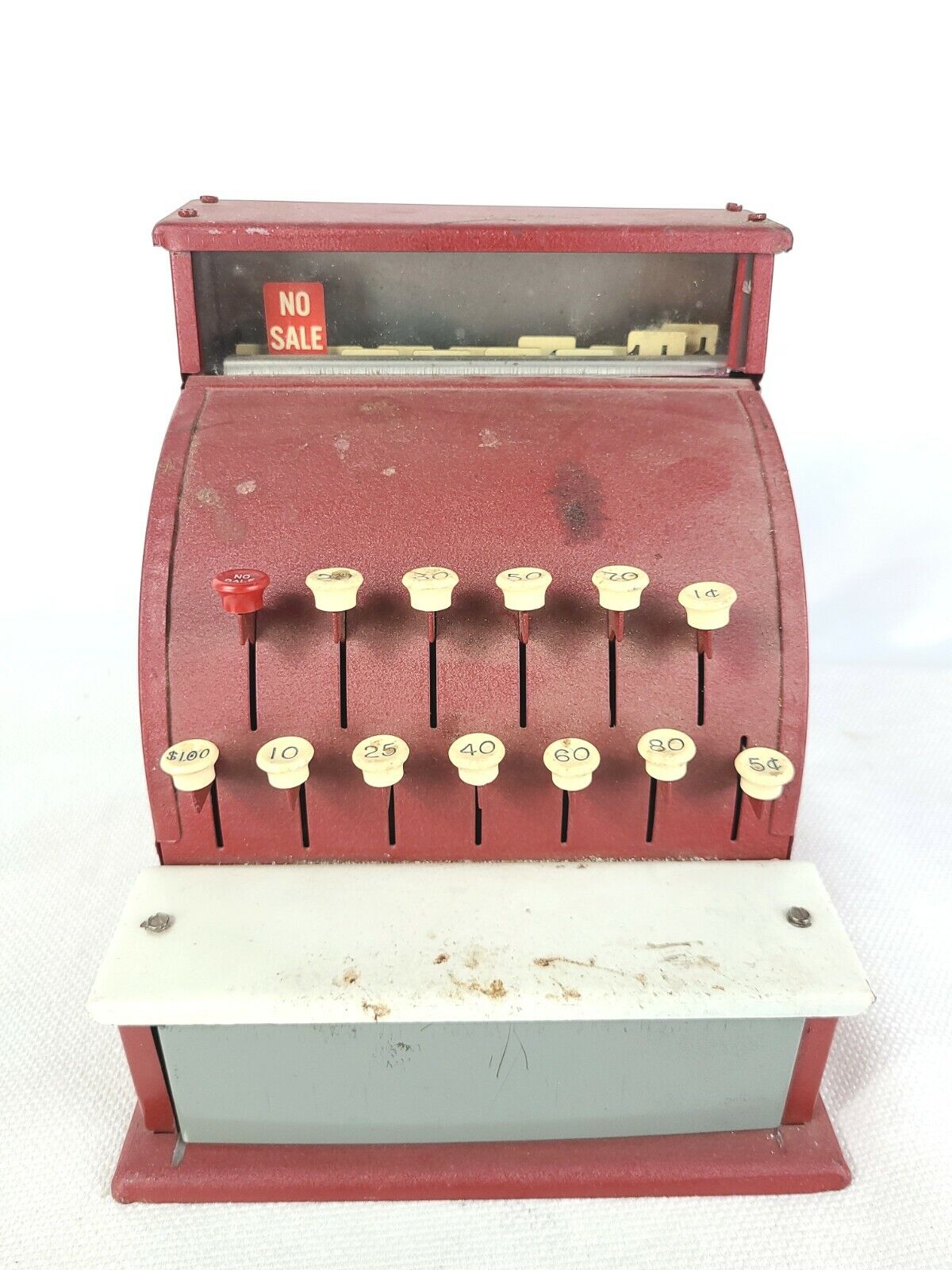 Vintage TOM THUMB Red Metal Cash Register Cinderella Mfg. 1950s Toy