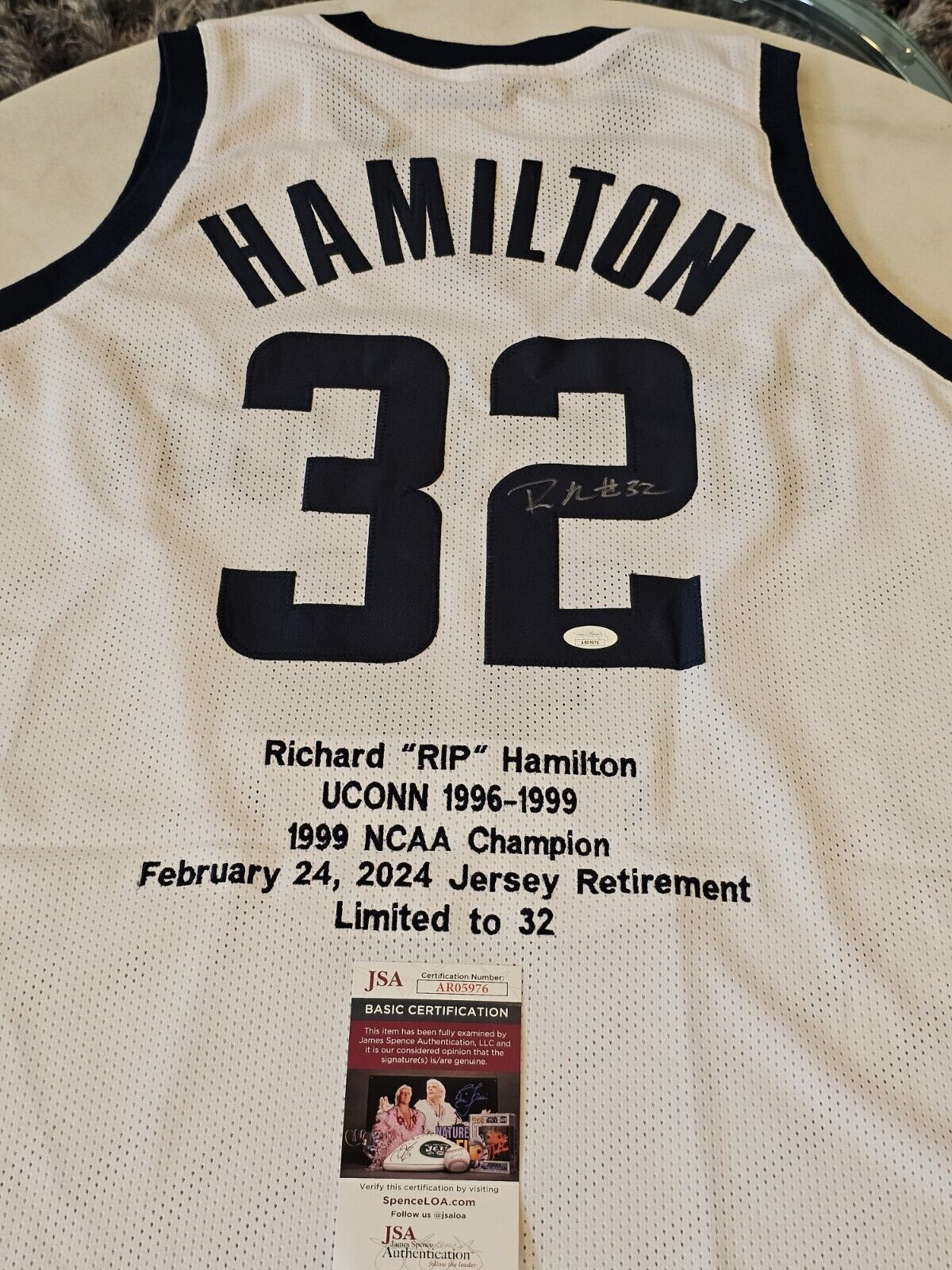 Richard Rip Hamilton Autographed/Signed Jersey JSA COA White Custom Jersey 