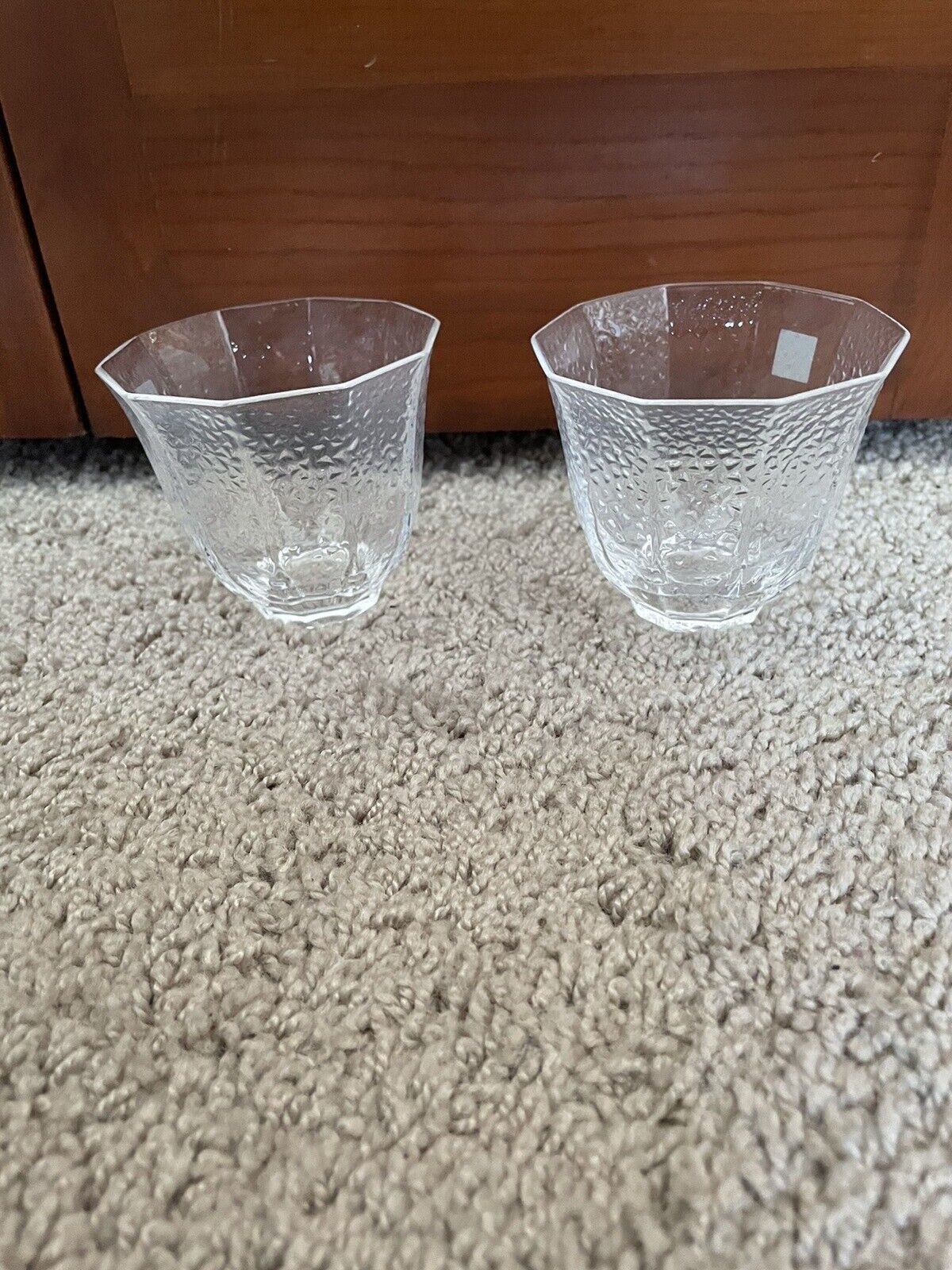 Hoya Crystal Made in Japan Set of 2 Sake Cups Glasses Bowls 10 Panel Stickers