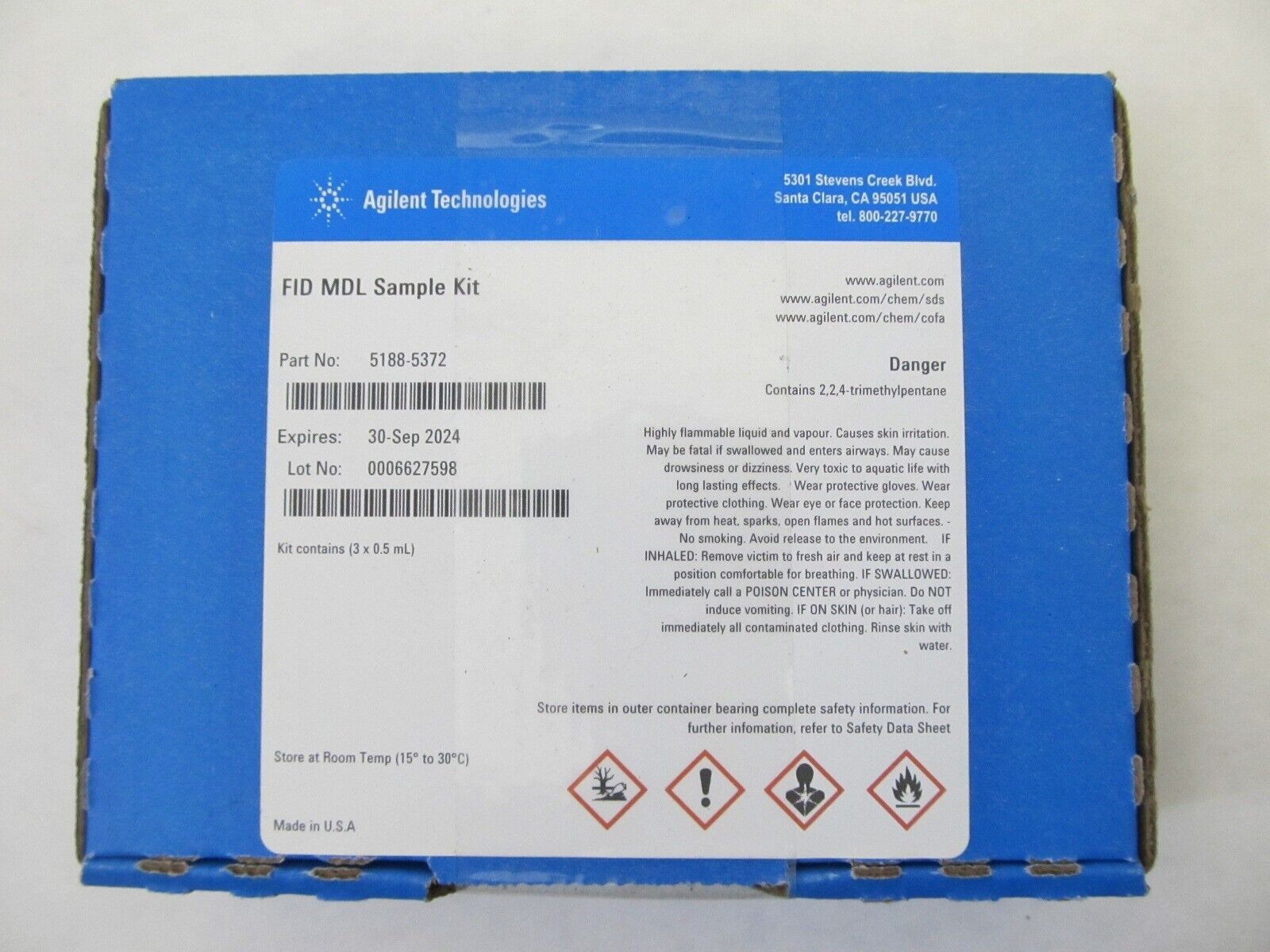 Agilent 5188-5372 MDL Standard, 3 x 0.5 mL , Expires 9/30/24 - FAST SHIPPING