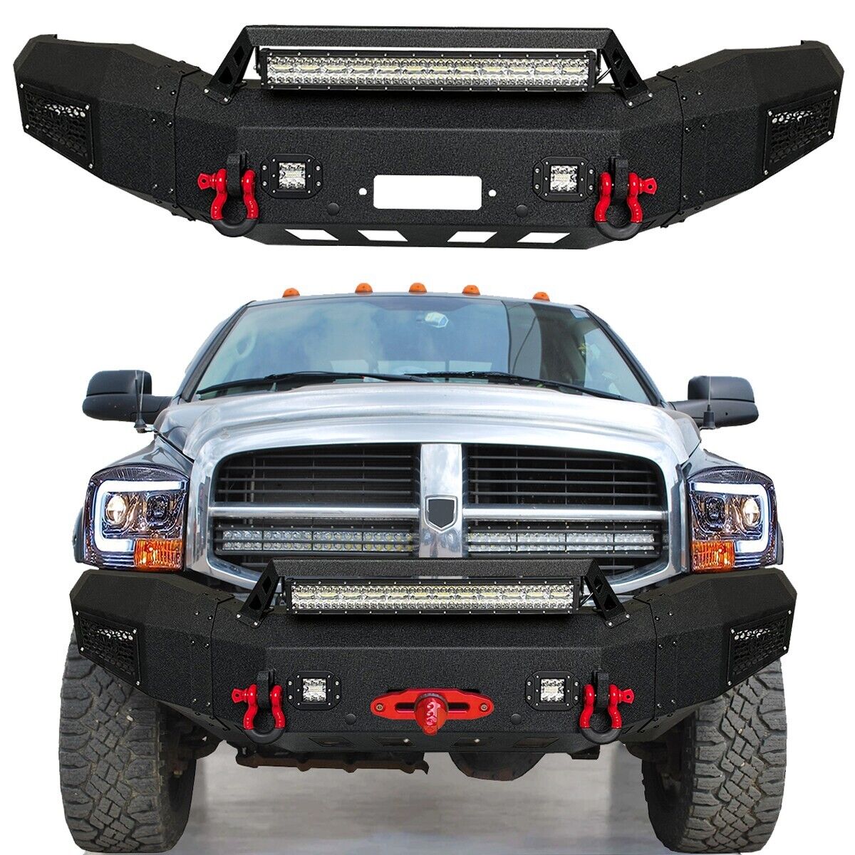 Vijay For 2006-2009 Dodge Ram 2500 3500 Textured Front Bumper with  Lights
