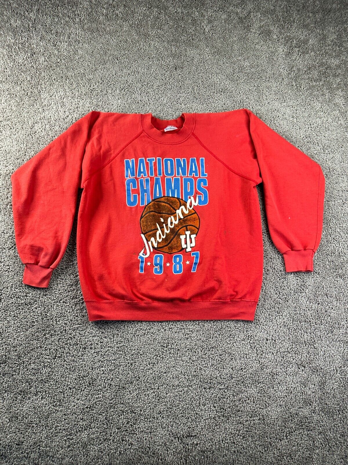 VINTAGE 1987 Indiana Hoosier Sweatshirt Mens L Basketball Champions Crewneck *