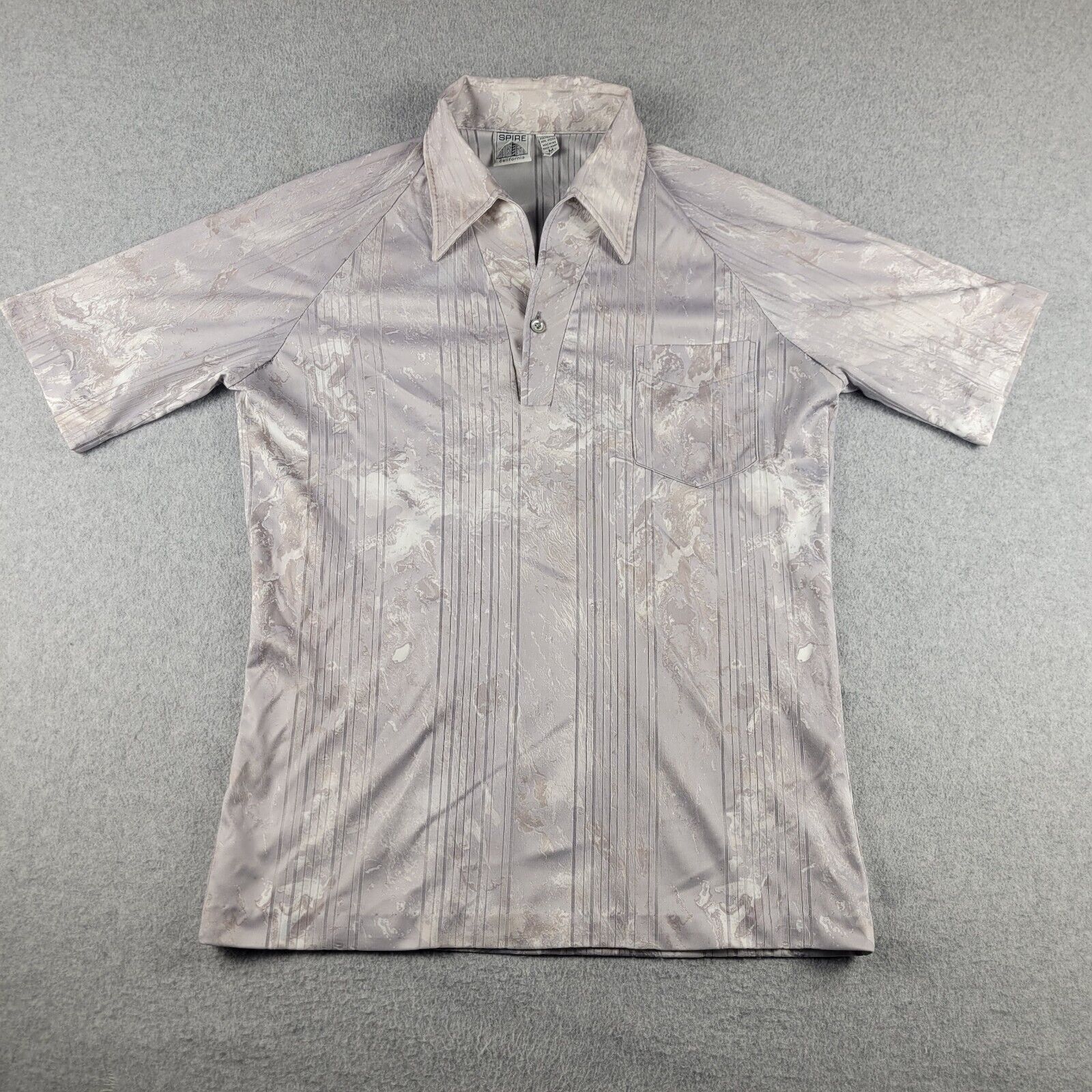 Vintage Spire California Polo Shirt Medium Gray Patterned Short Sleeve Made USA