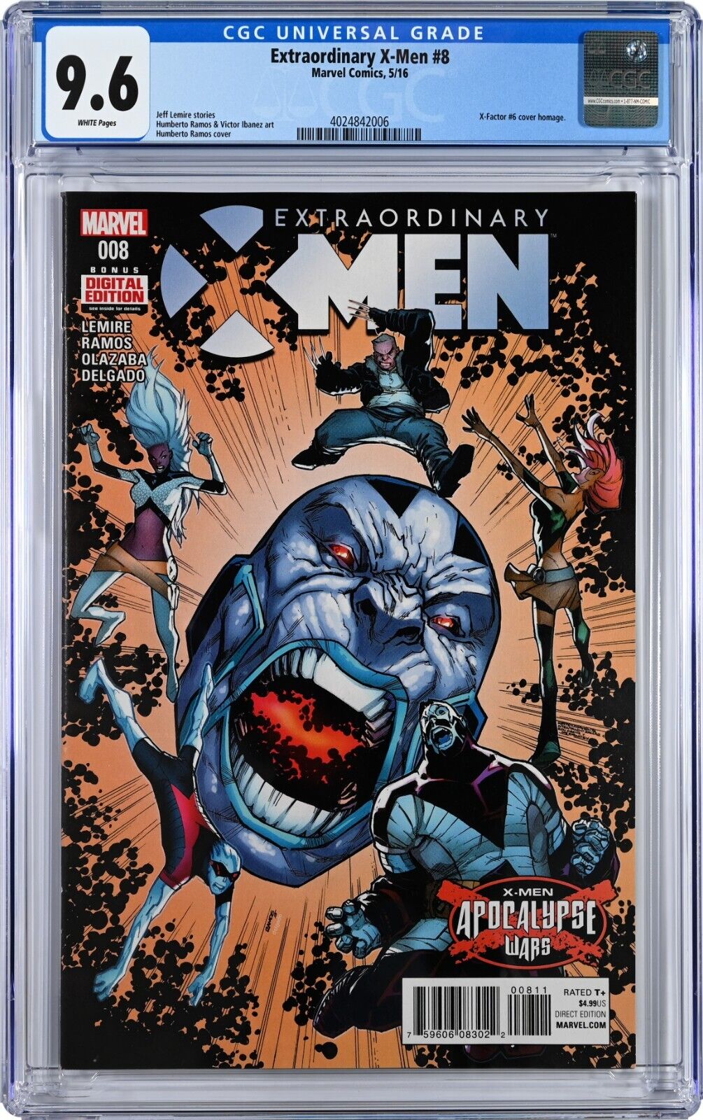 Extraordinary X-Men #8 CGC 9.6 (May 2016, Marvel) Jeff Lemire, Apocalypse Wars