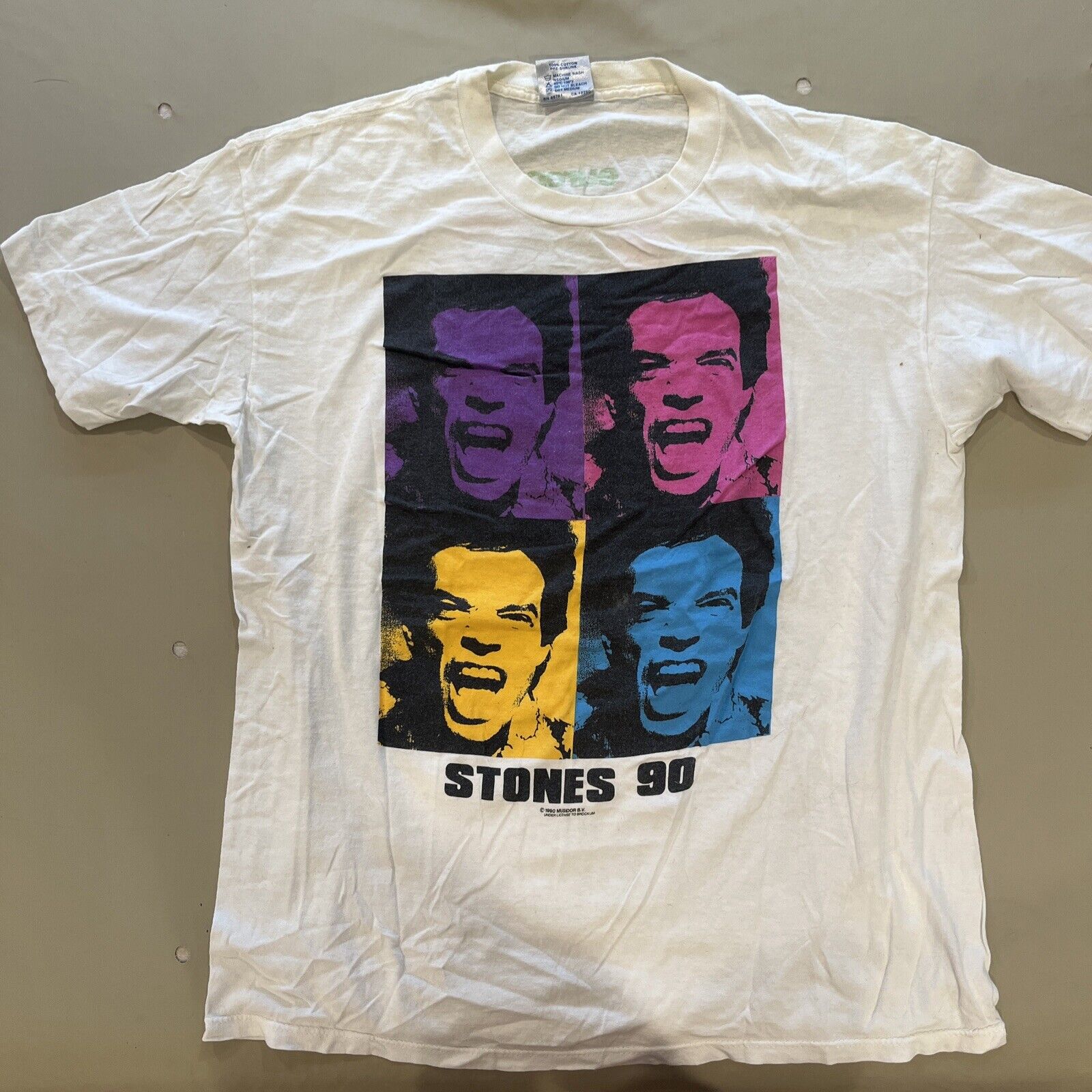 The Rolling Stones 90 Brockum T Shirt XL white 1990 Vintage rare Europe Tour