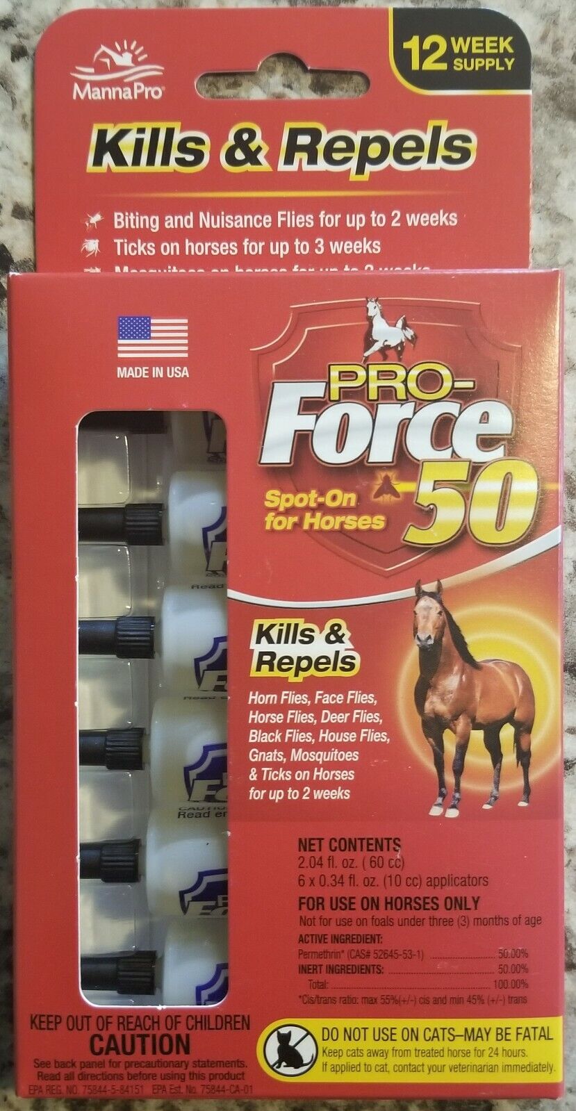 MANNA PRO PRO-FORCE 50 Spot-On Fly Control for Horses ***FRESH***