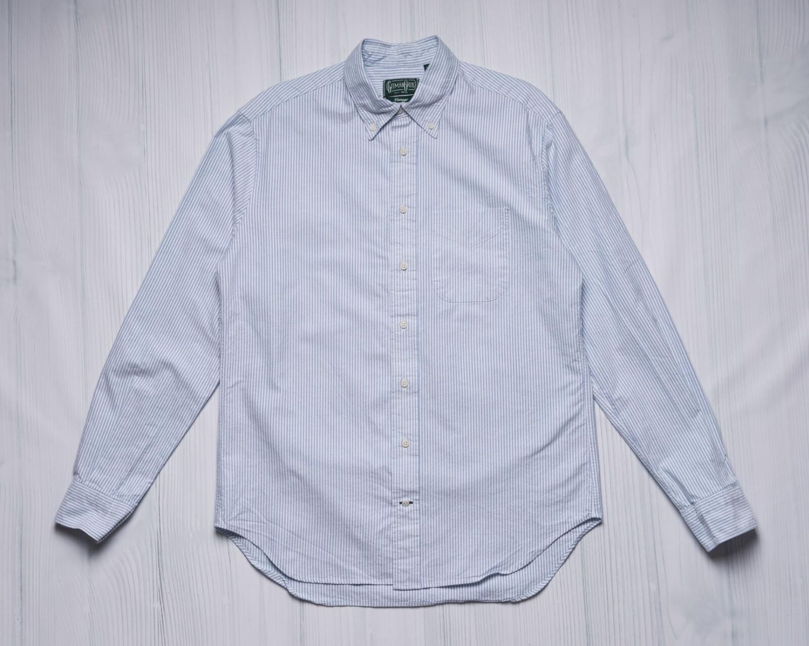 Gitman Vintage $205 Blue White Striped Oxford Button Down Collar Cotton Shirt S