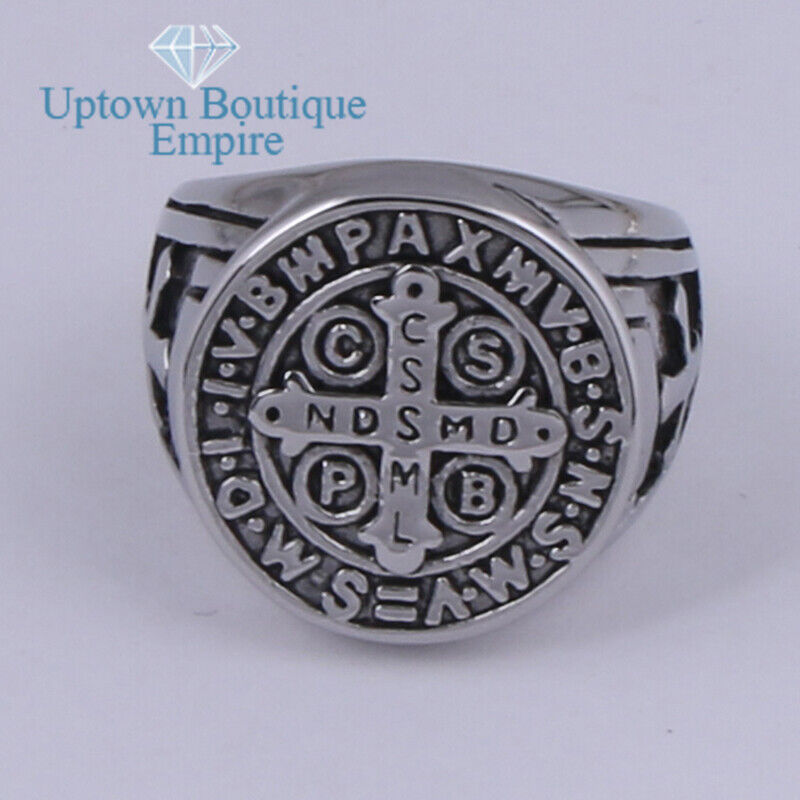 St Benedict Medal Vatican Seal Men's Stainless Steel Band Ring Size:9