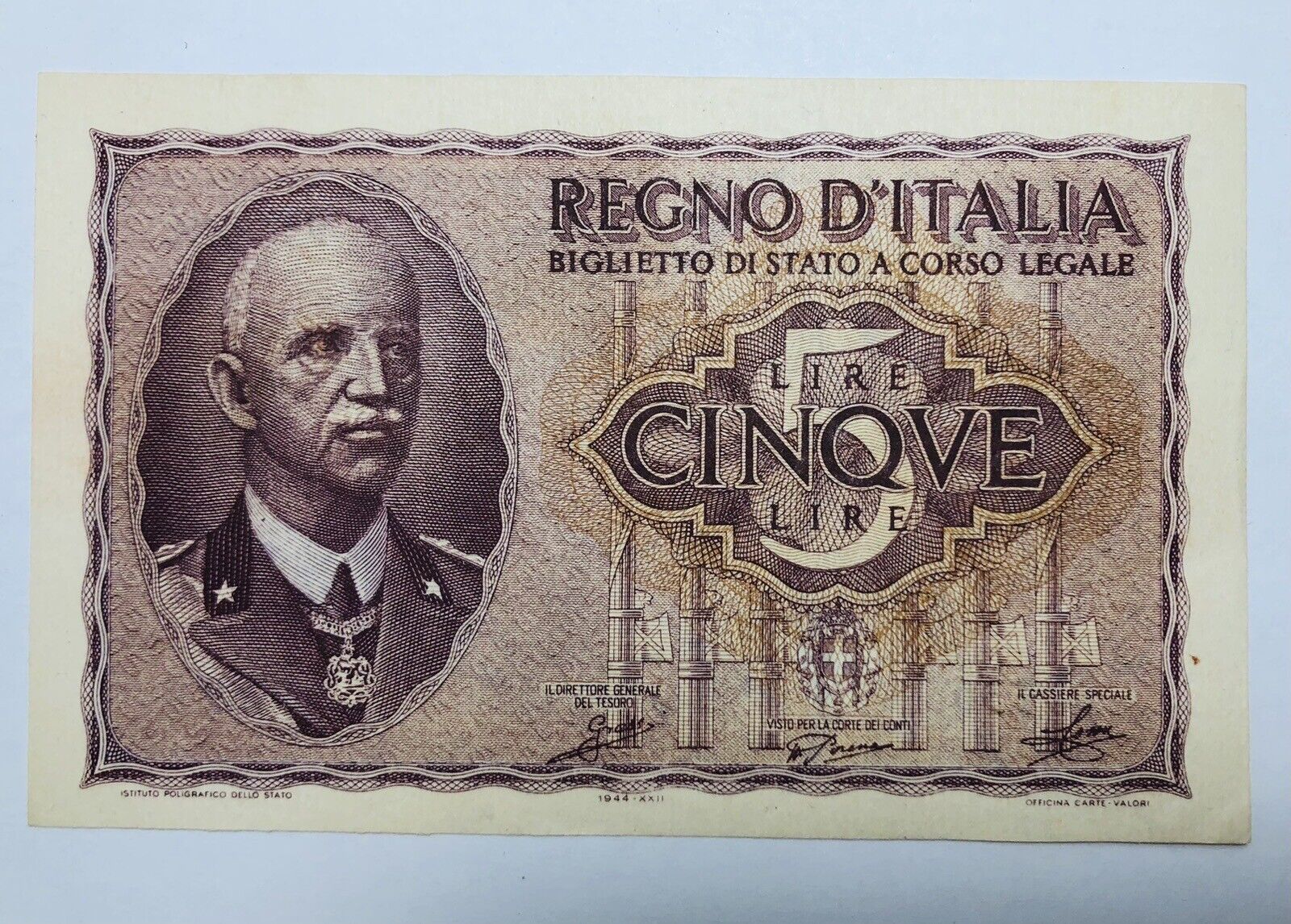 Vintage Paper Money 1940-1944 ITALY 5 LIRE