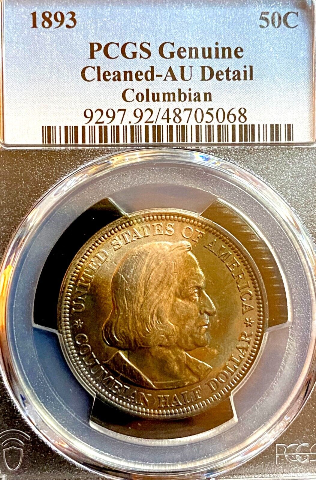 1893 Columbian Expo Silver Half Dollar 50c Coin - PCGS AU Detail - Nice Tones