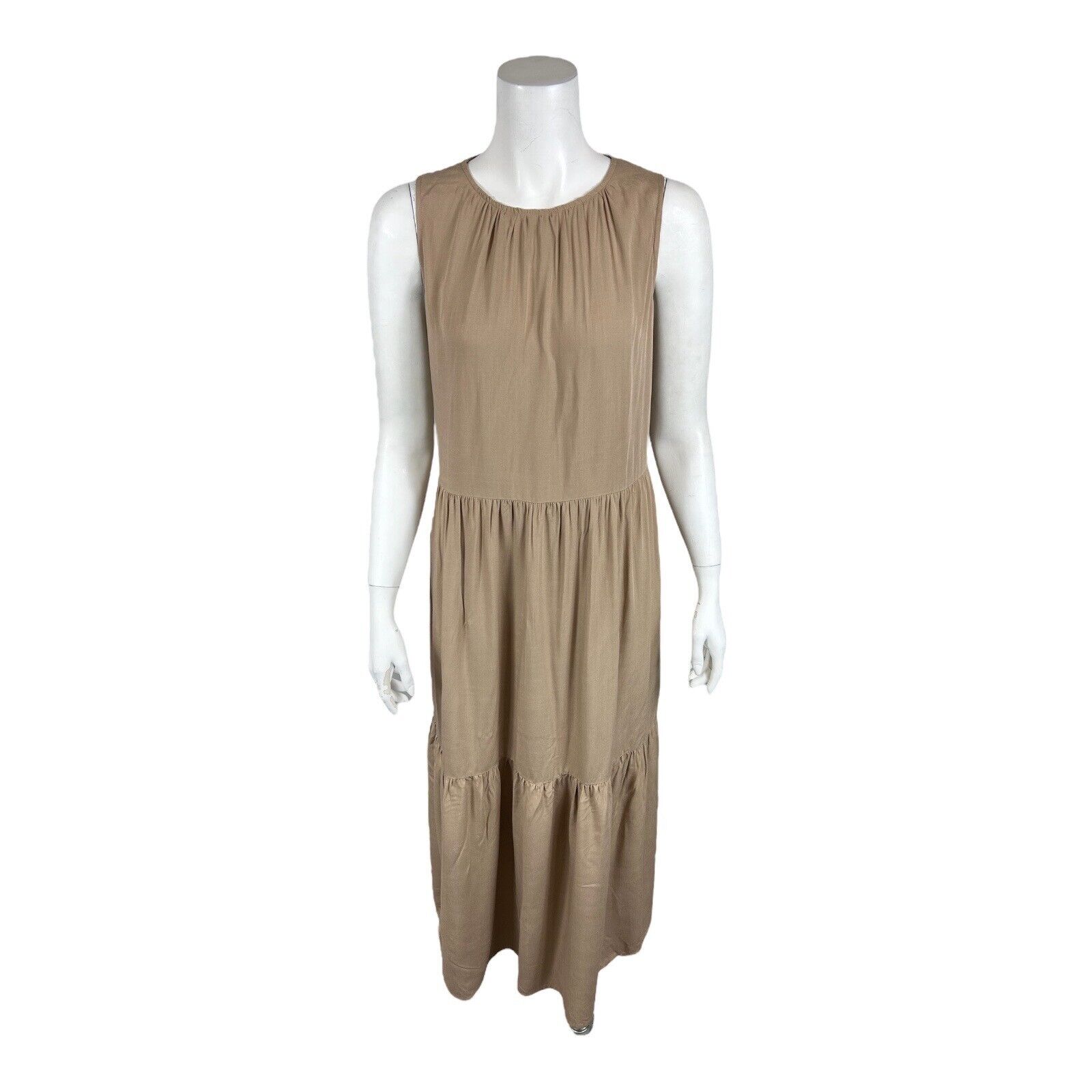 Laurie Felt Women\'s Pullover Sleeveless Tiered Maxi Dress Solid Sand Large Size
