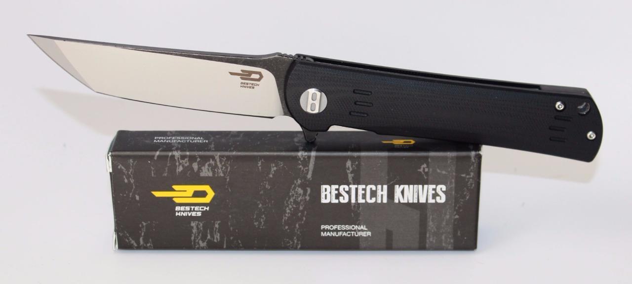 Bestech Knives BG06A-2 Kendo Knife Black G-10 Handle Gray + Satin D2 Plain Edge