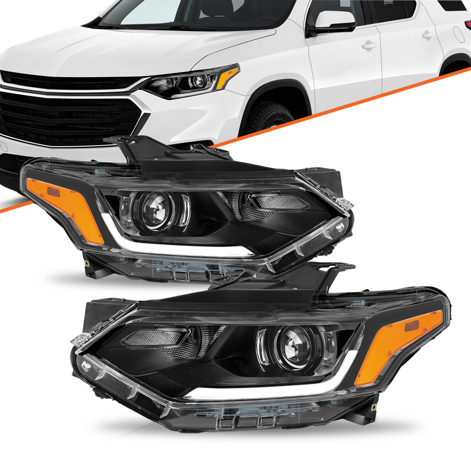 for 2018-2021 Chevy Traverse Black HID/Xenon Projector Headlights w/ LED DRL