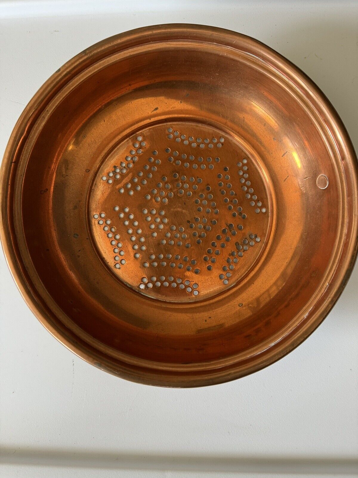 Rare find - Antique French Farmhouse Copper Strainer with Metal Wall Hanger