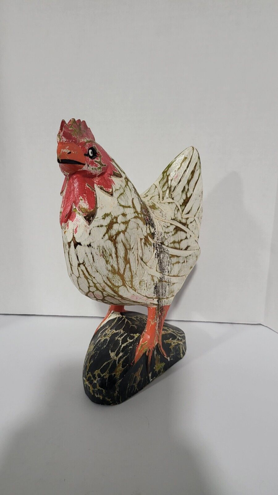 Wooden Carved Chicken Rooster Farmhouse Primitive Folk Art Distressed 