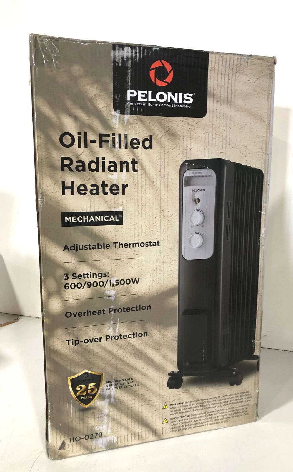 Pelonis 1500 Watt Oil Filled Radiant Electric Space Heater with Thermostat