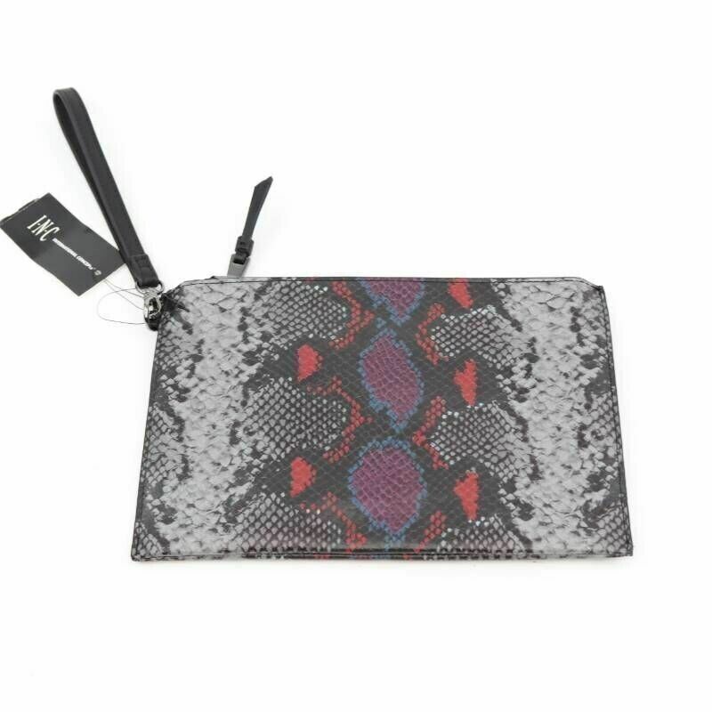 NEW International Concepts Womens Molly Wristlet Party Pouch Black Snake Print