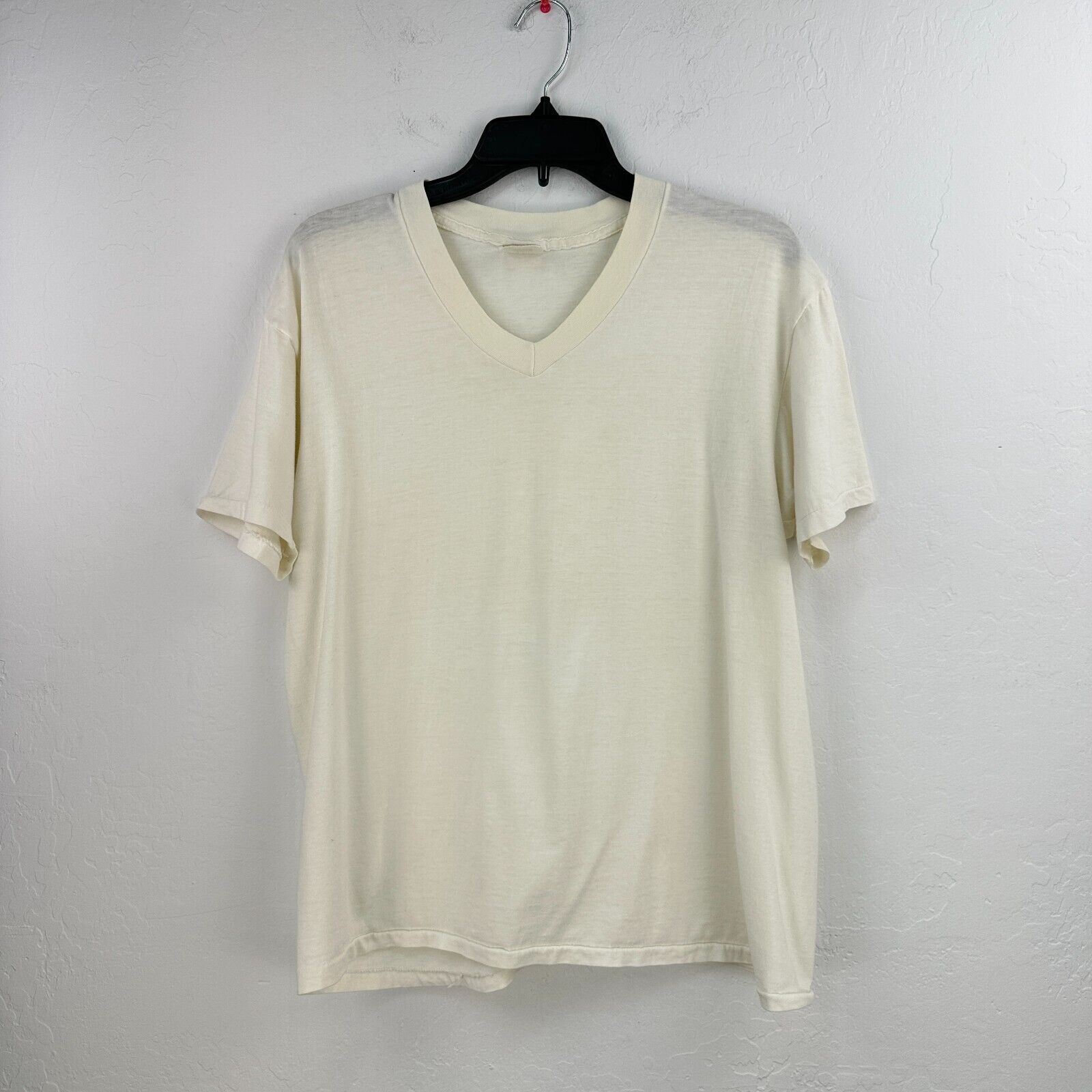 Vintage Sears Golden Comfort Tshirt Mens L White Short Sleeve Vneck Sanfor knit