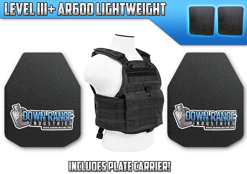 4 Pc Level III+ AR600 Lightweight Body Armor Plates with Vest