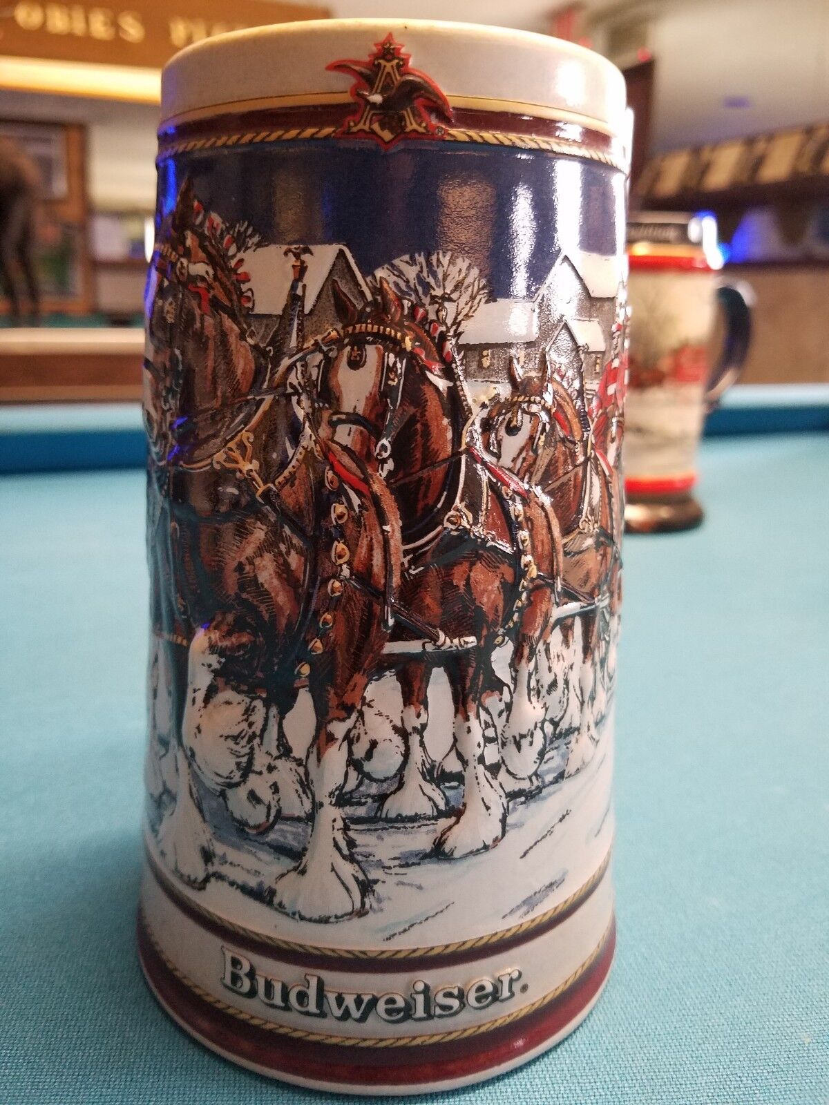 1989  Anheuser Busch  AB  Budweiser Bud Holiday Christmas Beer Stein Clydesdales