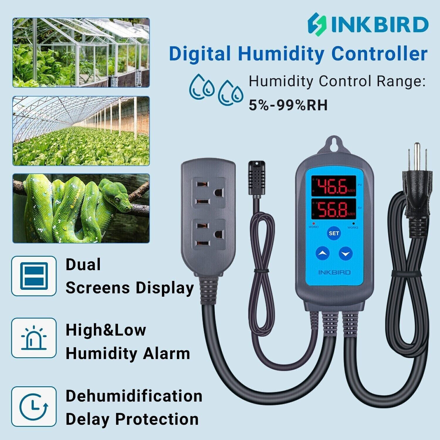 Inkbird Humidity Controller Wired Thermostat Murshroom Hydroponics Grow 110V C/F