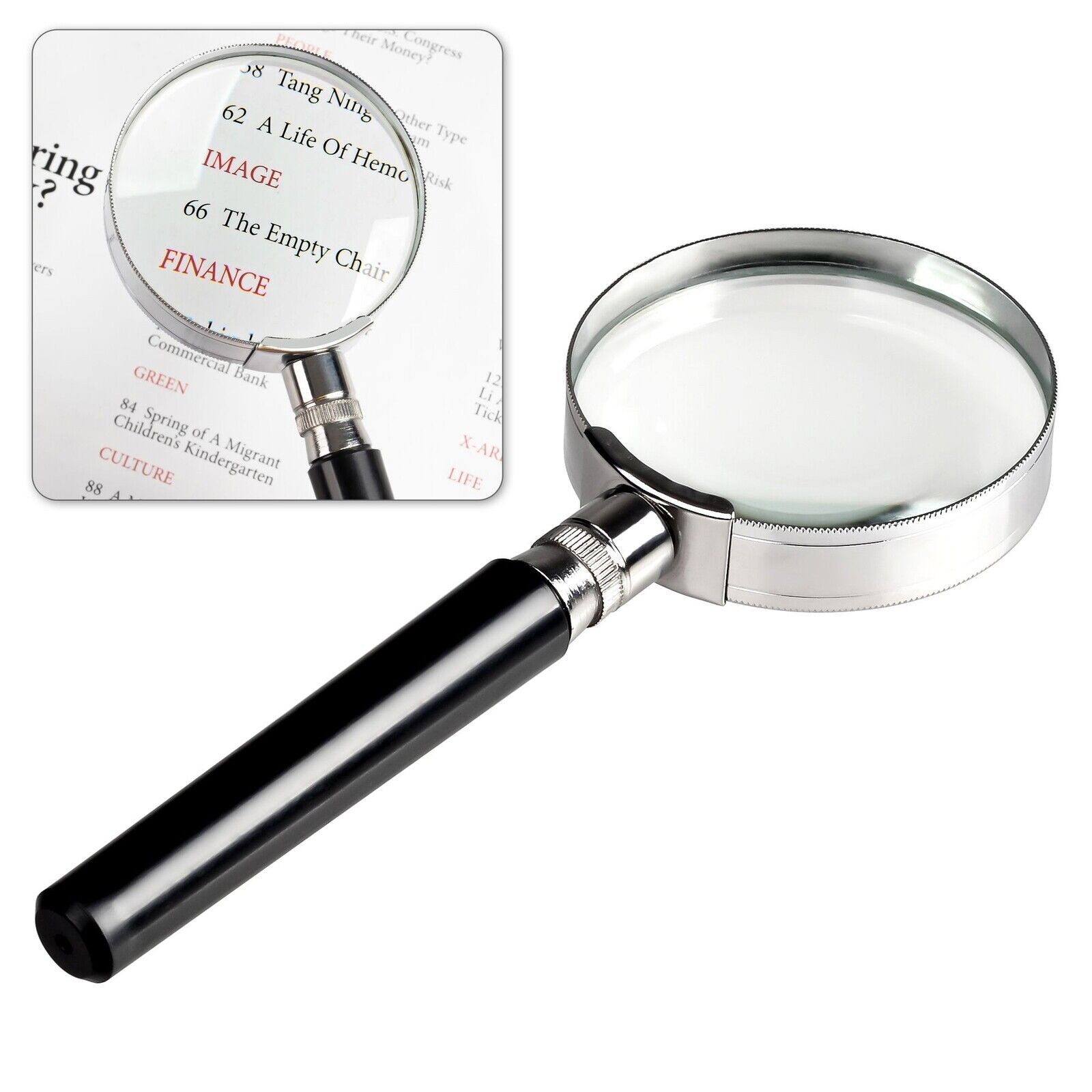 Insten 10X Magnifying Glass, 2 Inch Handheld Glass Reading Magnifier, Black