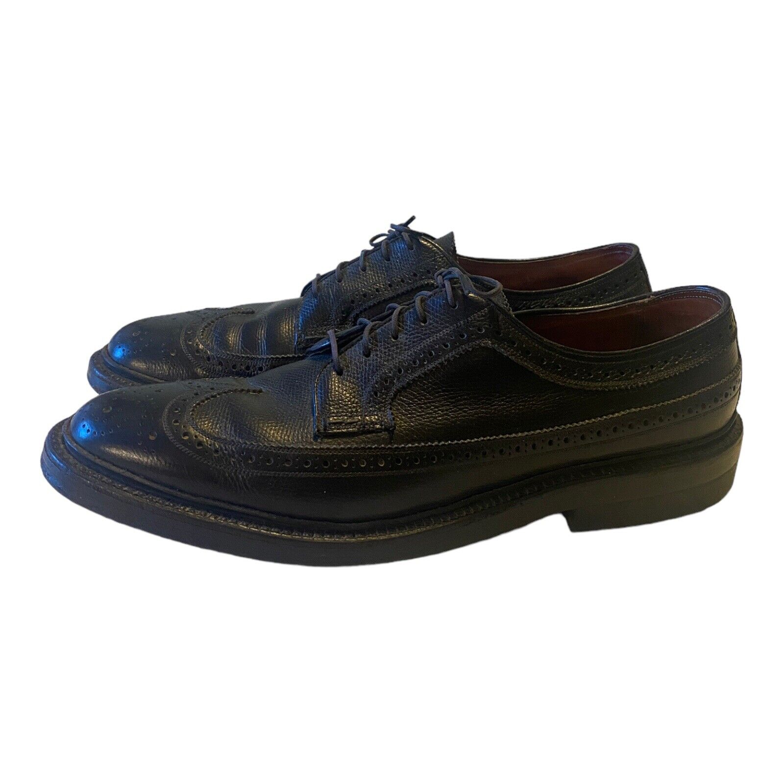 Vtg FLORSHEIM Imperial Black Longwing 92604 Shoe V Cleat 5 Nail Mens Sz 8.5 C