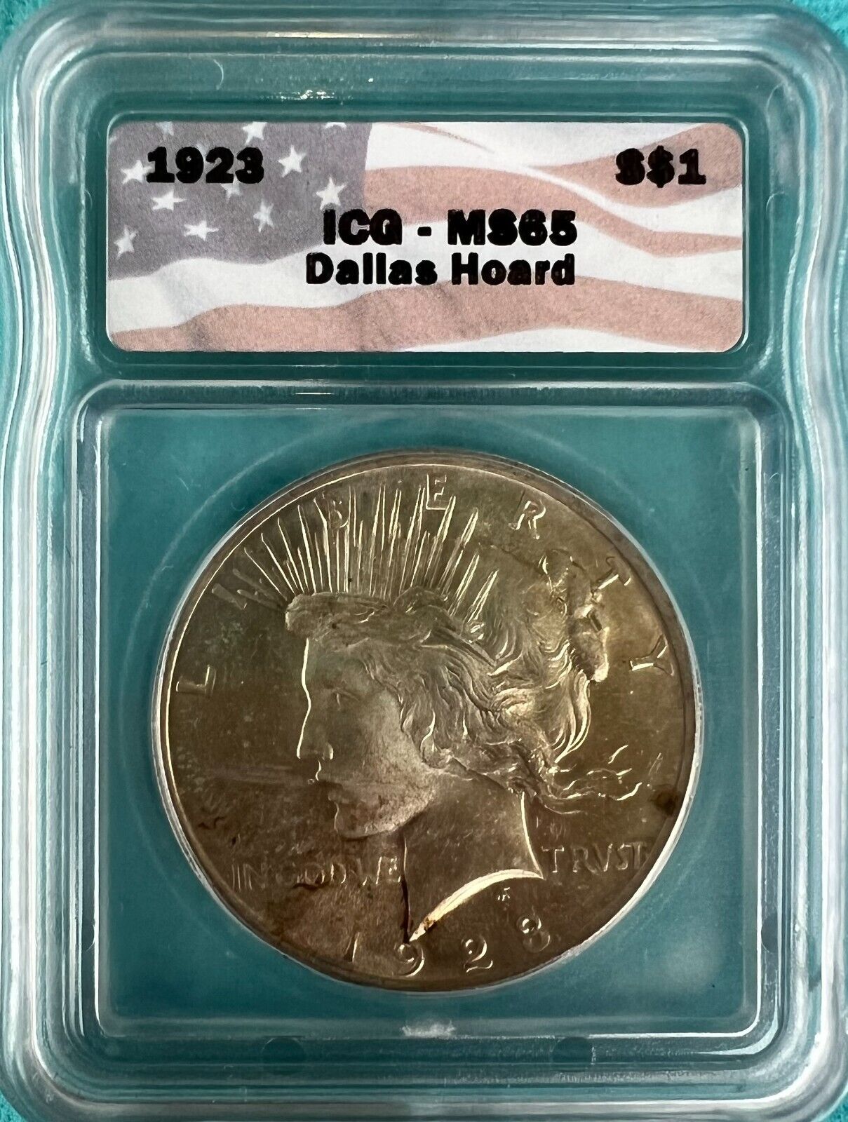 1923 Peace Silver Dollar $1 ICG MS65 Dallas Hoard