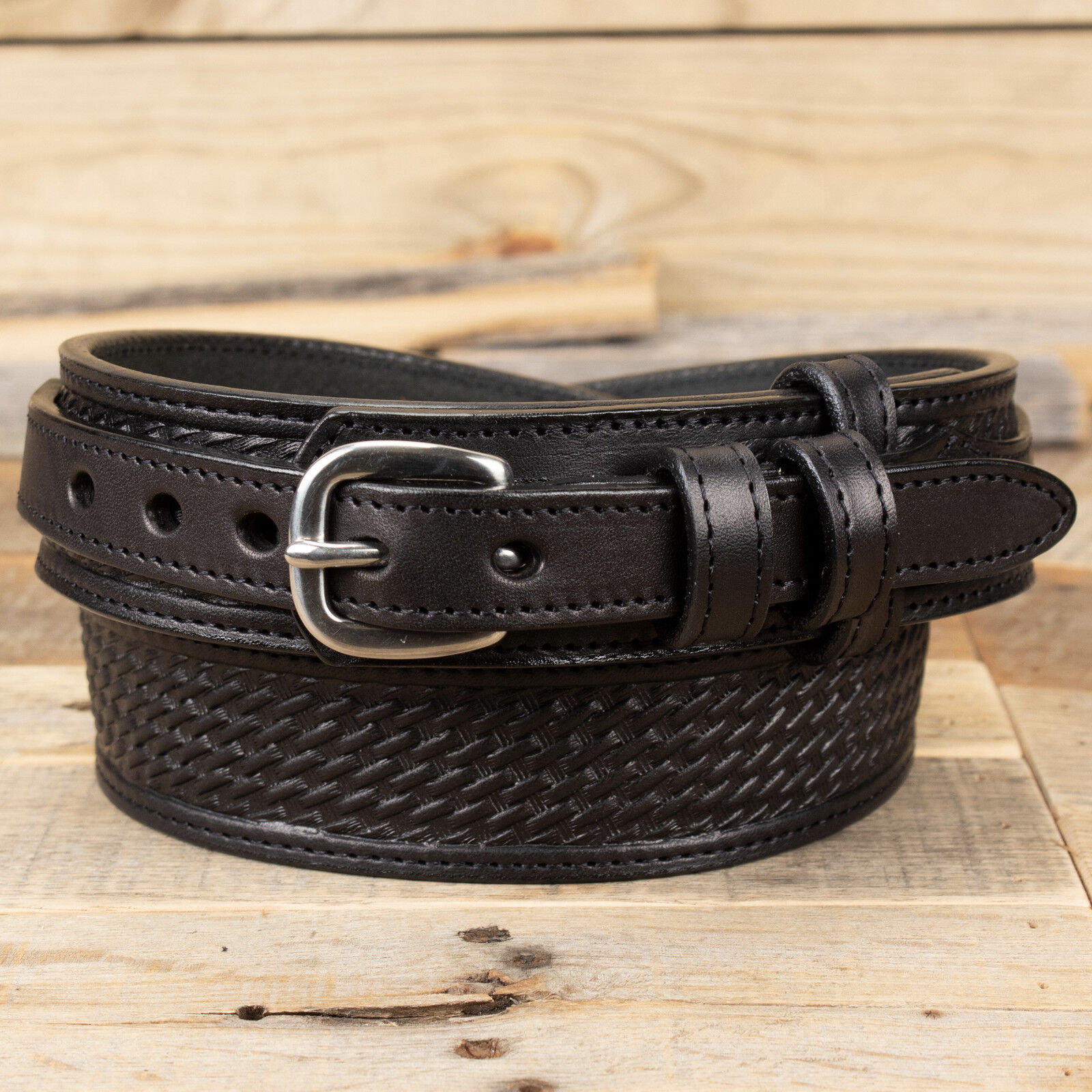Amish Handmade Basketweave Embossed Ranger Belt - Yoder Leather