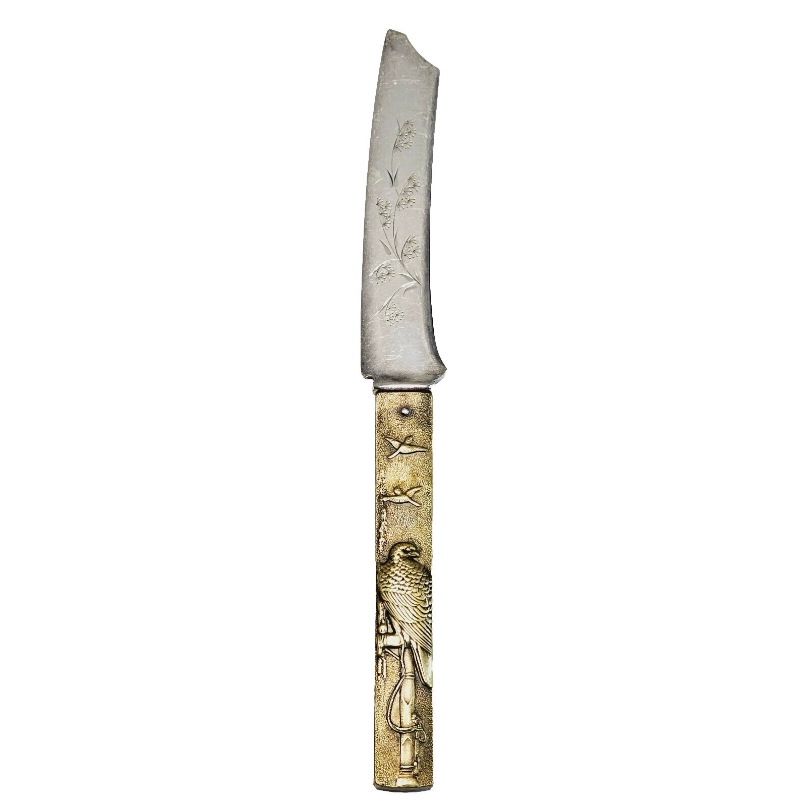 Kozuka by Gorham Sterling Mixed Metal Brass  Fruit Knife w Falcon  19th C