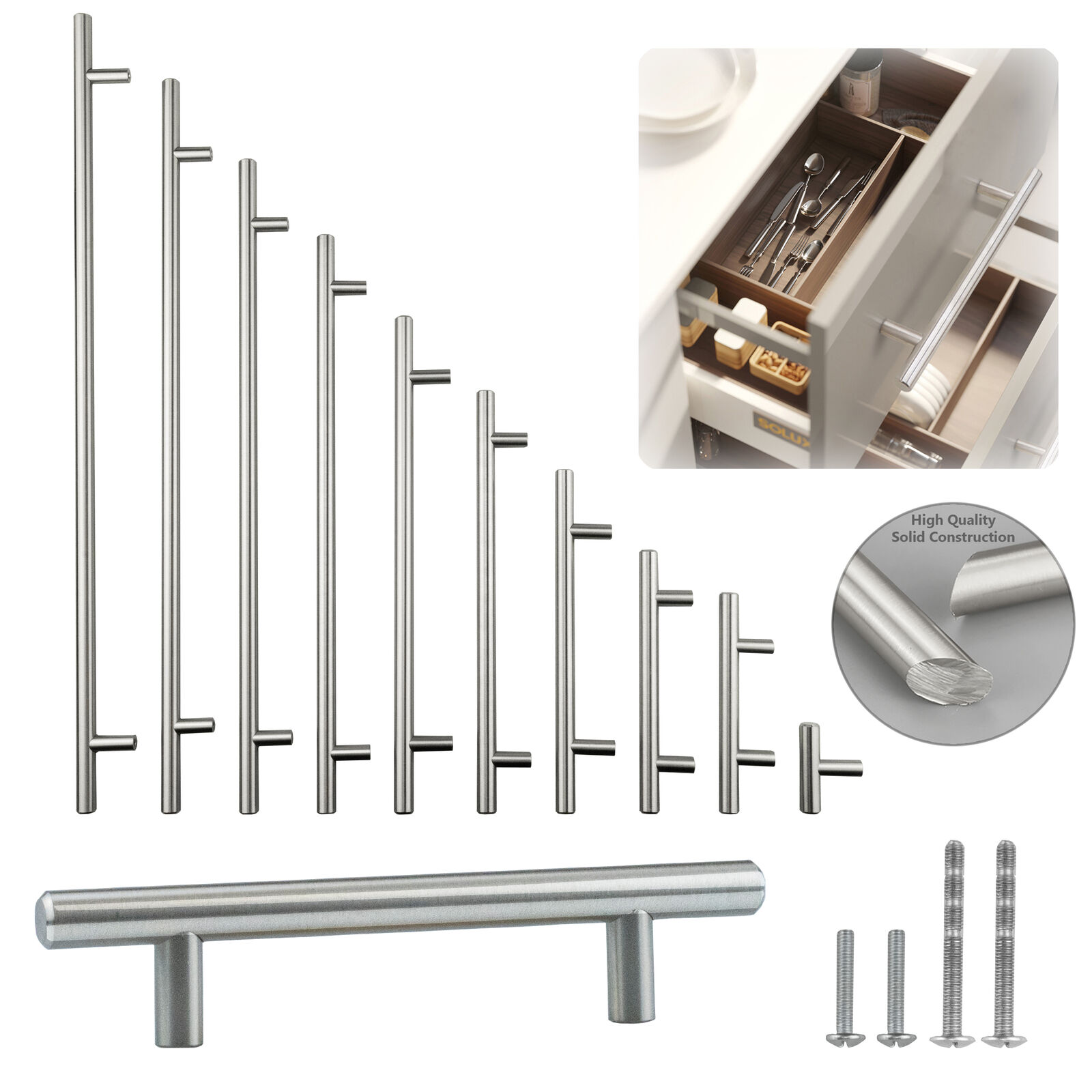 Solid Stainless Steel Brushed Nickel T Bar Kitchen Cabinet Handles Pulls 2\