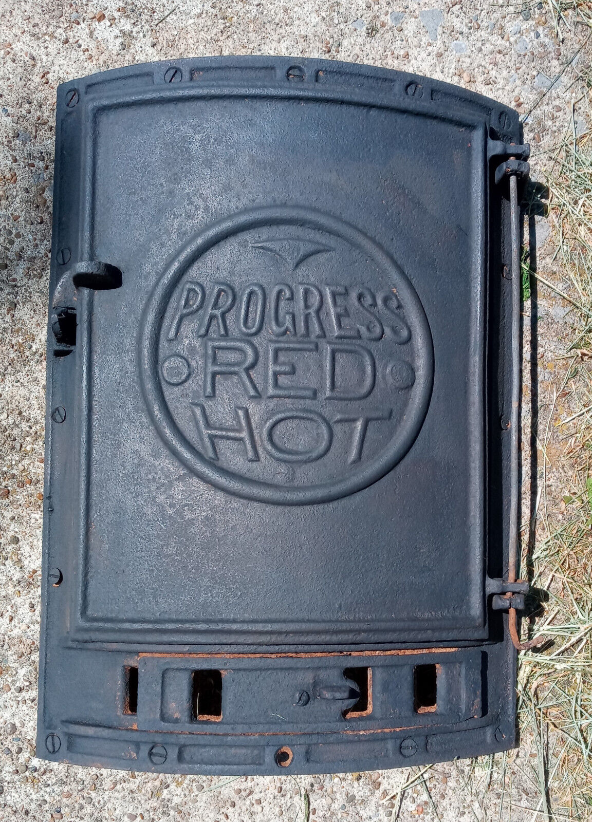 Antique Cast Iron Progress Red Hot, Door & Frame, & Damper, 15.5 IN  X 11 IN.