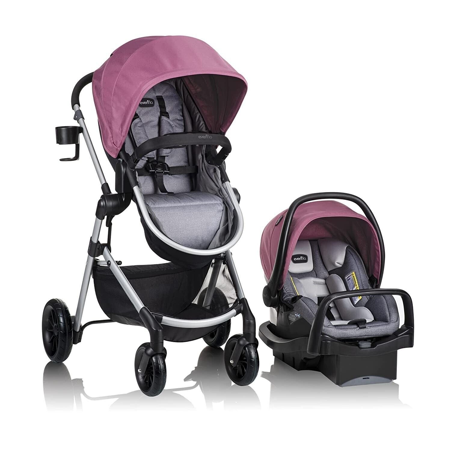 Evenflo Pivot Modular Stroller Travel System With SafeMax Car Seat, Dusty Rose