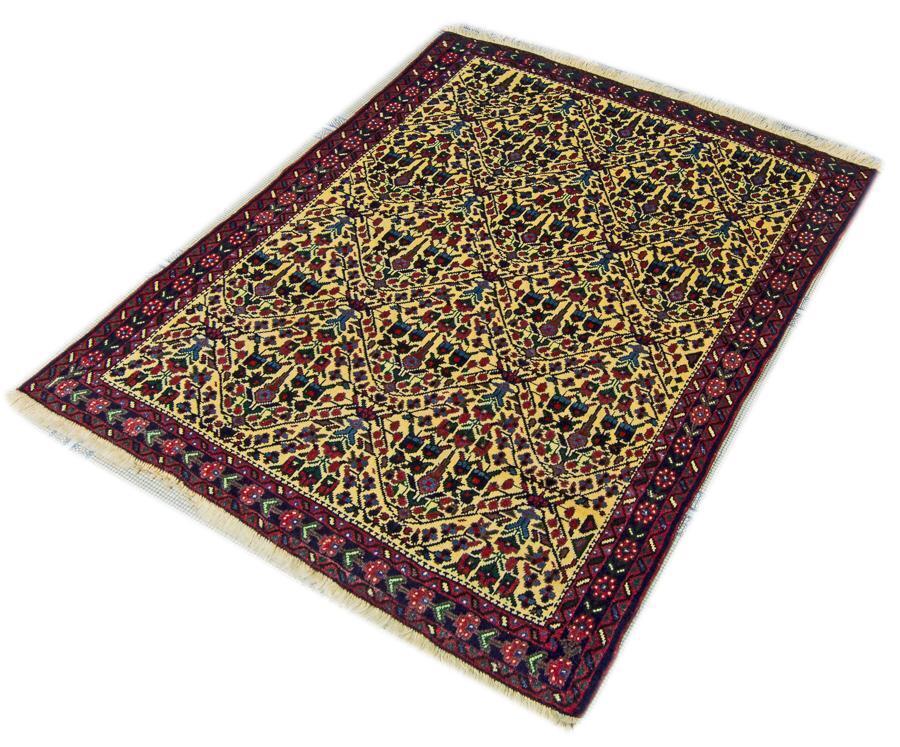 Traditional Floral Old Cream Handmade Wool Turkish 3 x 4 Red Hand Knotted Area