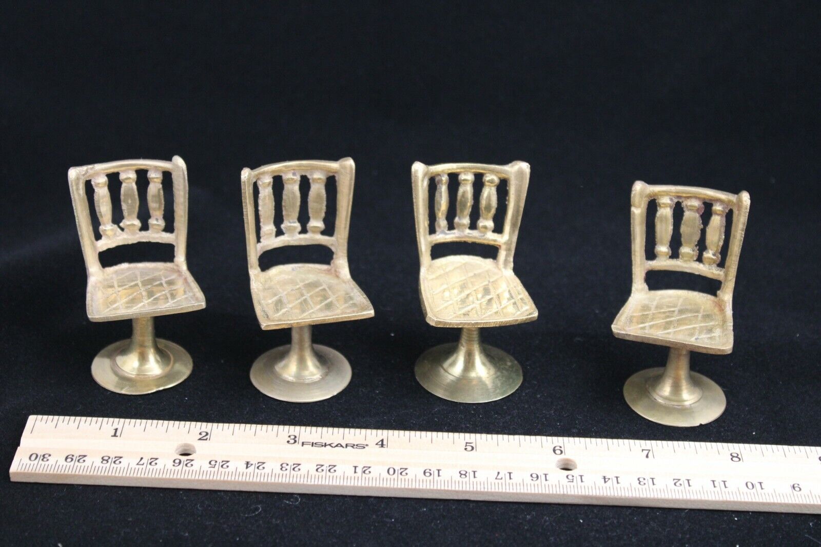 Set of Four Vintage Miniature Solid Brass Chairs Doll House Furniture