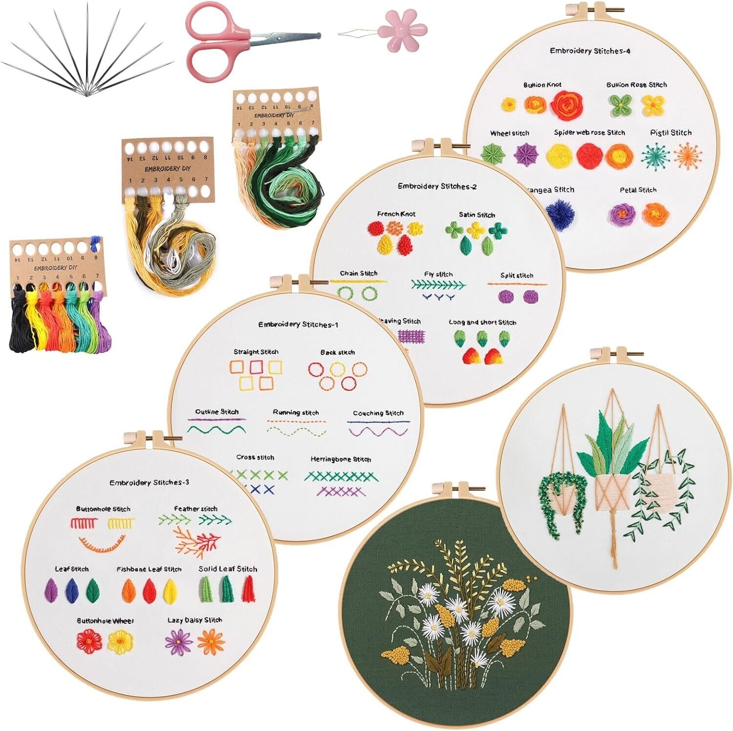 6 Set Embroidery Kit for Beginners Cross Stitch Kits for Adults DIY Craft