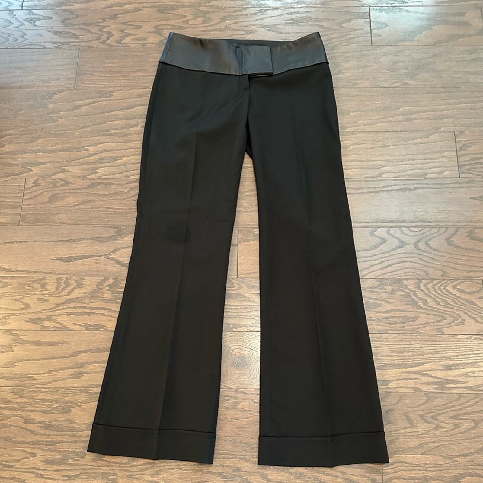 Guess Collection Genuine Leather Trim Black Flare Pants Size 2