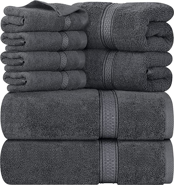 Towel Set 600 GSM 8Pc - 2 Bath Towels 2 Hand Towels 4 Washcloths Utopia Towels