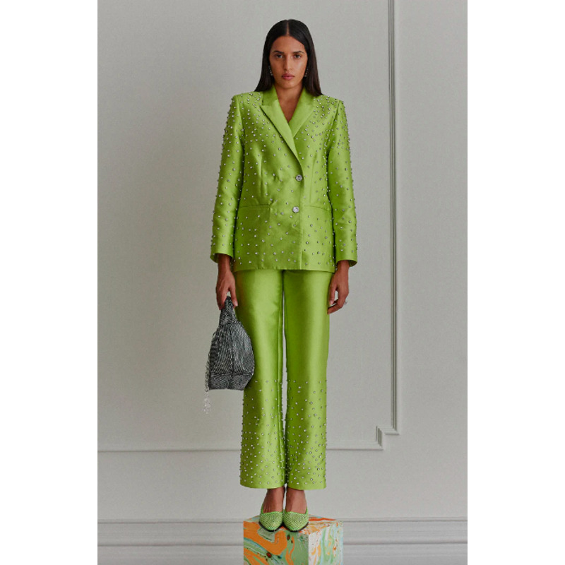 Stine Goya Lime Green Steely Jacket & Cati Pants 1800 Crystal Embellished Twill