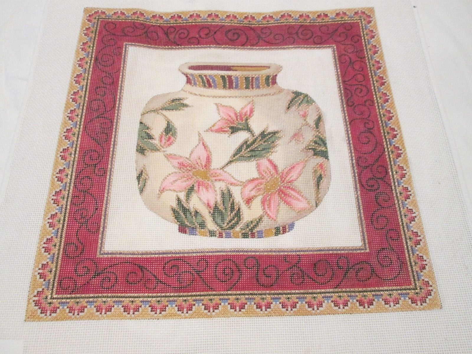CHINESE VASE-CANVASWORKS TRADITIONS-HANDPAINTED NEEDLEPOINT CANVAS