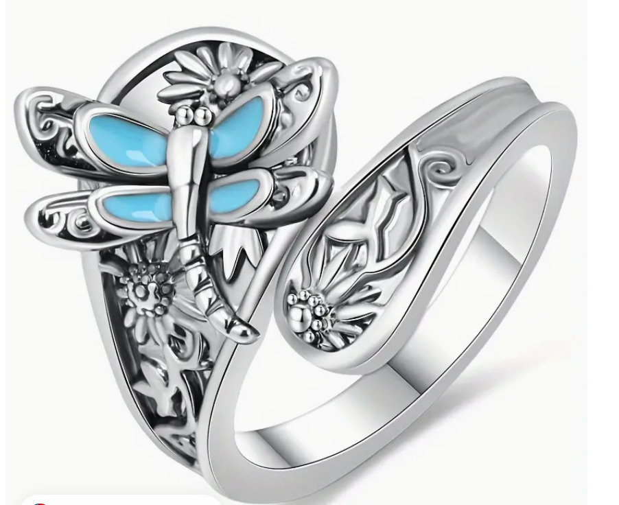 Spoon Ring Butterfly / Dragonfly Retro Bohemian Flower Ring, Sz 8, 9 or 10