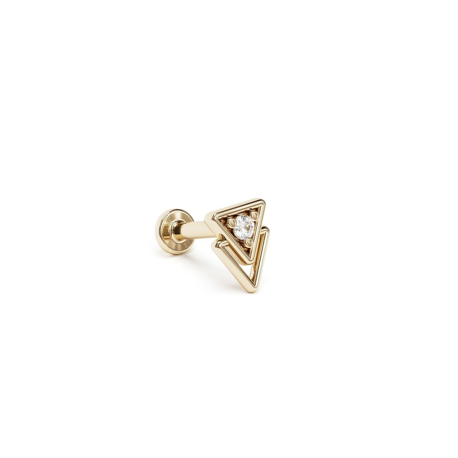 14K REAL Solid Gold Diamond Tribal Triangle Stud Cartilage, Helix, Tragus, Conch