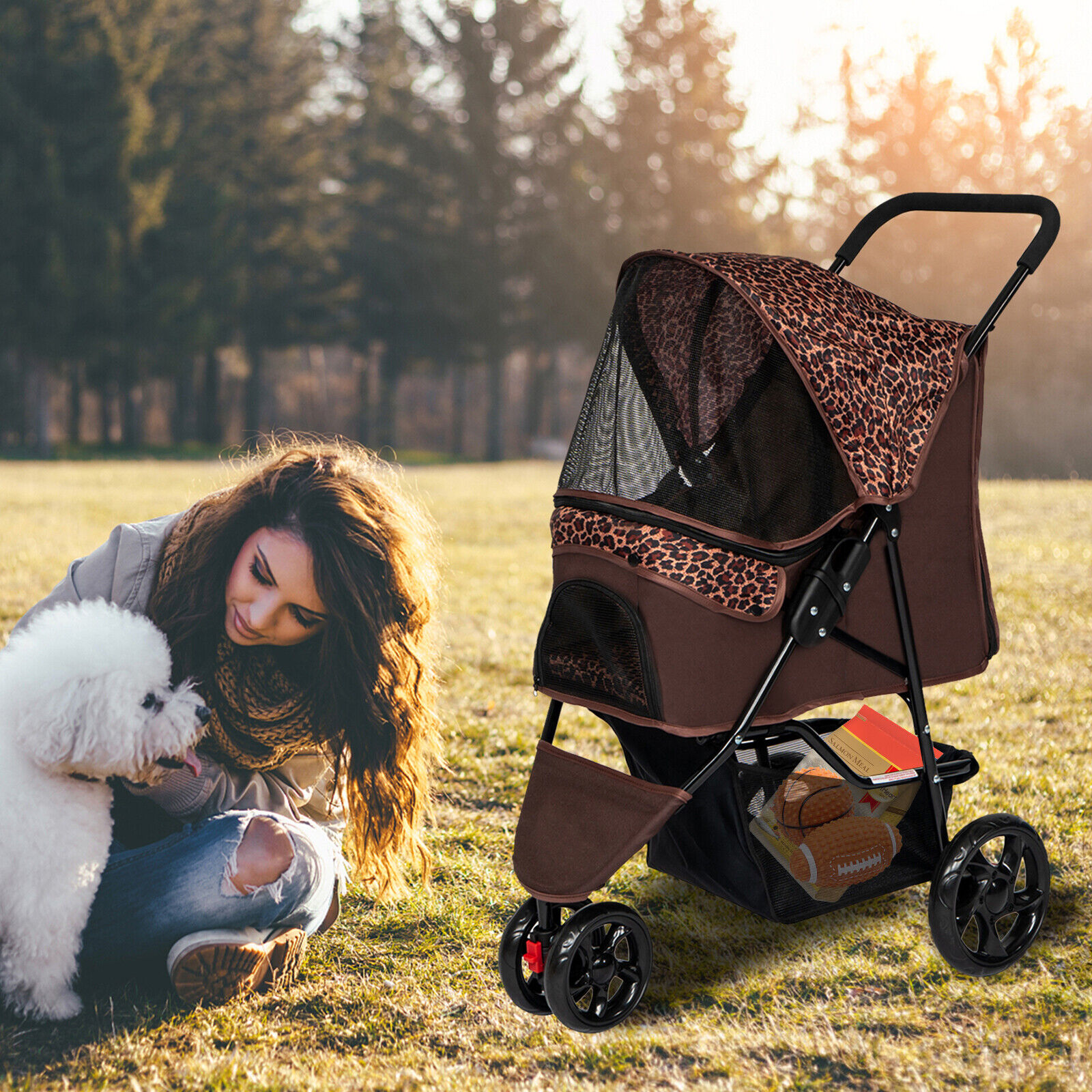 Dog Cat Stroller Cage Walk Travel Carriage Folding Carrier 3 Wheels Pet Supply