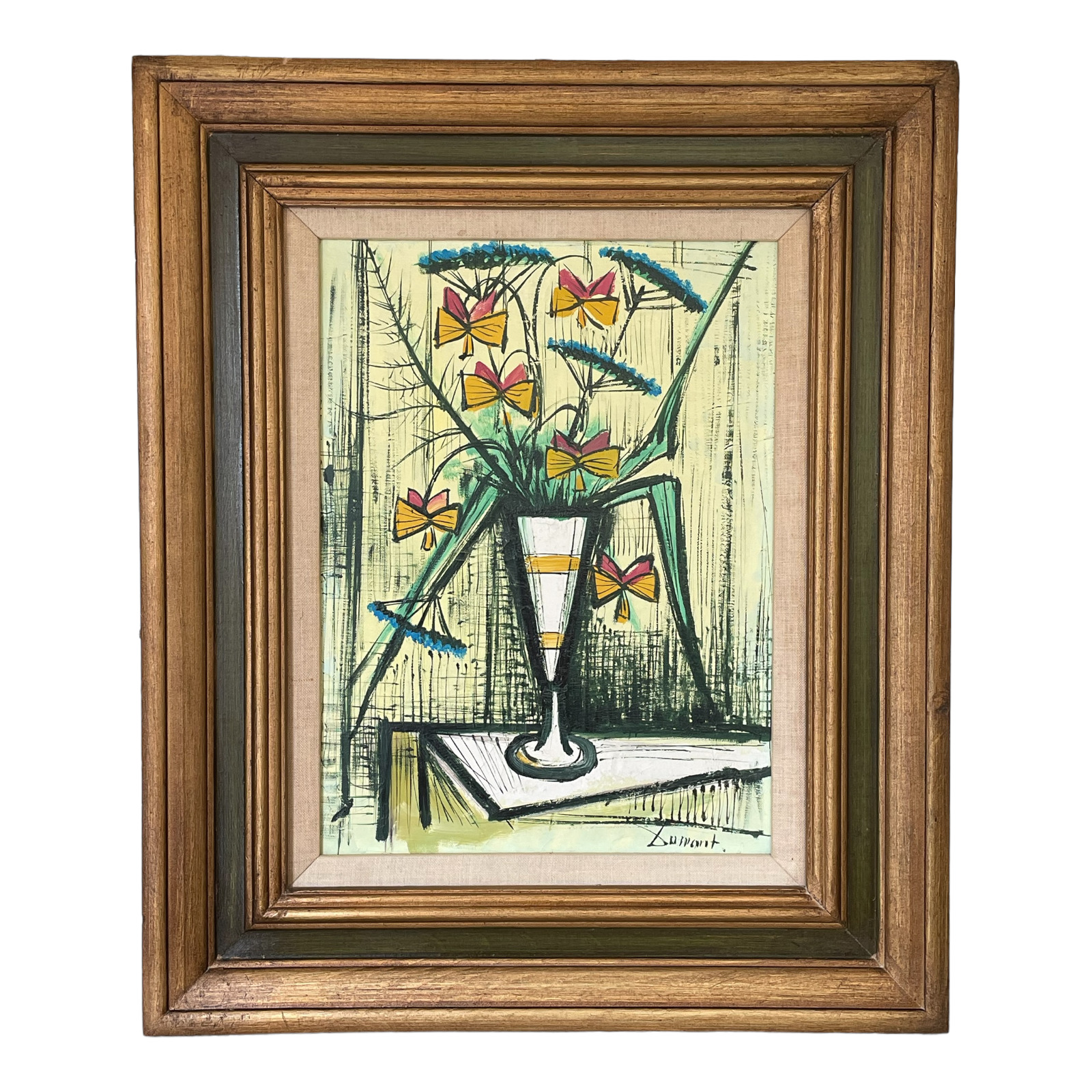 MCM Abstract Floral Still Life SIGNED Oil Painting by Dumont 24x20\